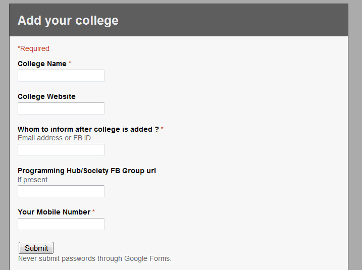 Form to add college